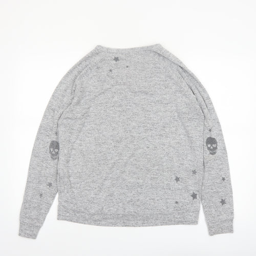 P.J. Salvage Women's Grey Skull Star Jersey Long Sleeve Top Size 10