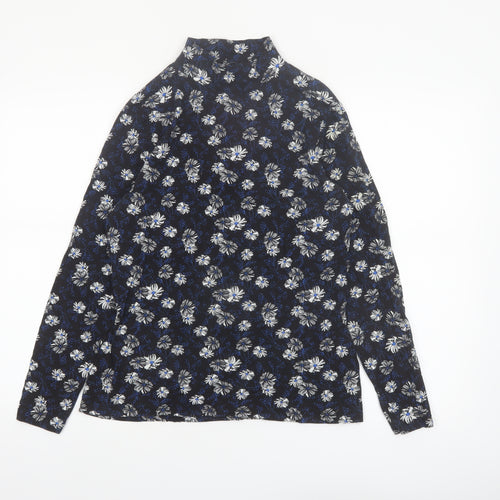 Marks and Spencer Women Black Floral Roll Neck Long Sleeve Jersey Top Size 16