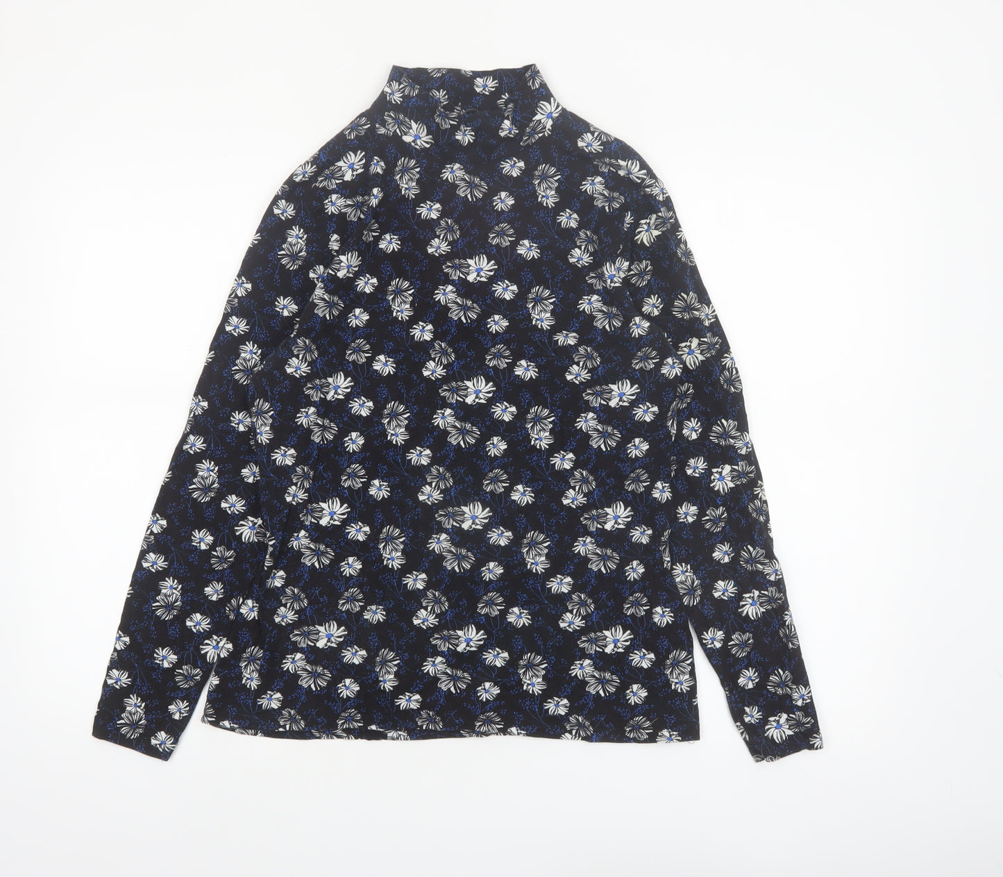 Marks and Spencer Women Black Floral Roll Neck Long Sleeve Jersey Top Size 16