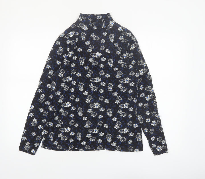 Marks and Spencer Women Black Floral Roll Neck Long Sleeve Jersey Top Size 16