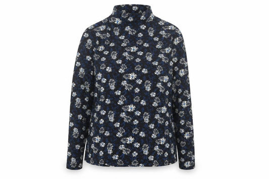 Front view of Marks & Spencer Women Black Floral Roll Neck Long Sleeve Jersey Top, size 16
