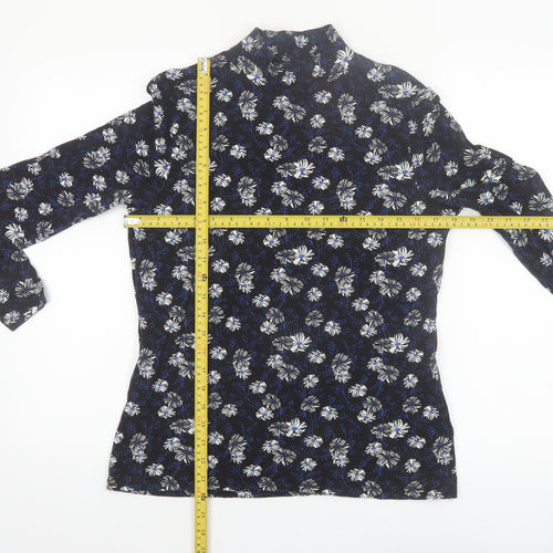 Marks and Spencer Women Black Floral Roll Neck Long Sleeve Jersey Top Size 16