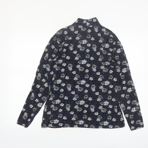 Marks and Spencer Women Black Floral Roll Neck Long Sleeve Jersey Top Size 16