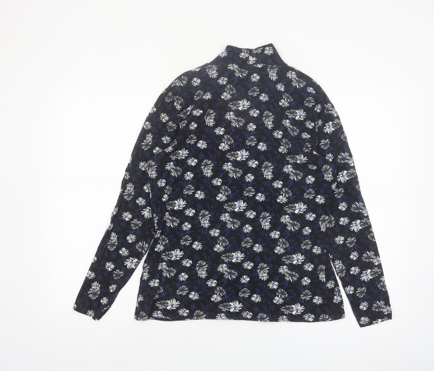 Marks and Spencer Women Black Floral Roll Neck Long Sleeve Jersey Top Size 16
