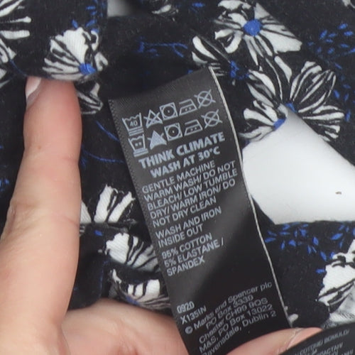 Marks and Spencer Women Black Floral Roll Neck Long Sleeve Jersey Top Size 16