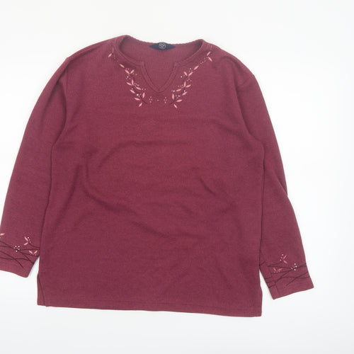 Debenhams Women Red Embroidered V-Neck Knit Jumper Size 10
