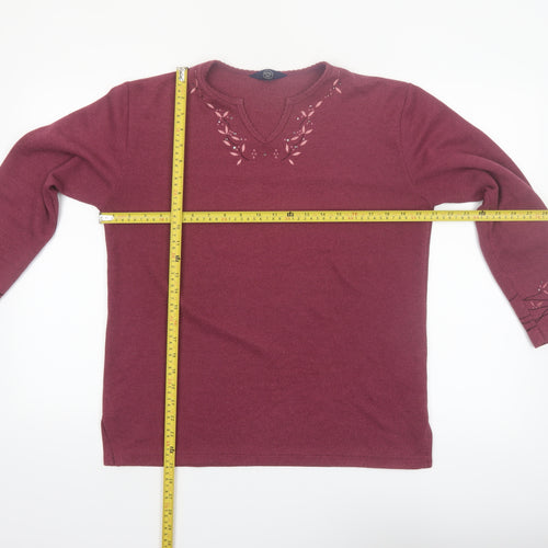 Debenhams Women Red Embroidered V-Neck Knit Jumper Size 10