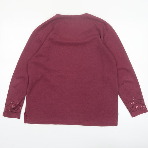 Debenhams Women Red Embroidered V-Neck Knit Jumper Size 10