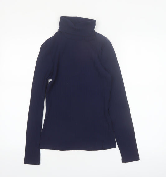 River Island Women's Blue Roll Neck Long Sleeve Slim Fit Top Size 8