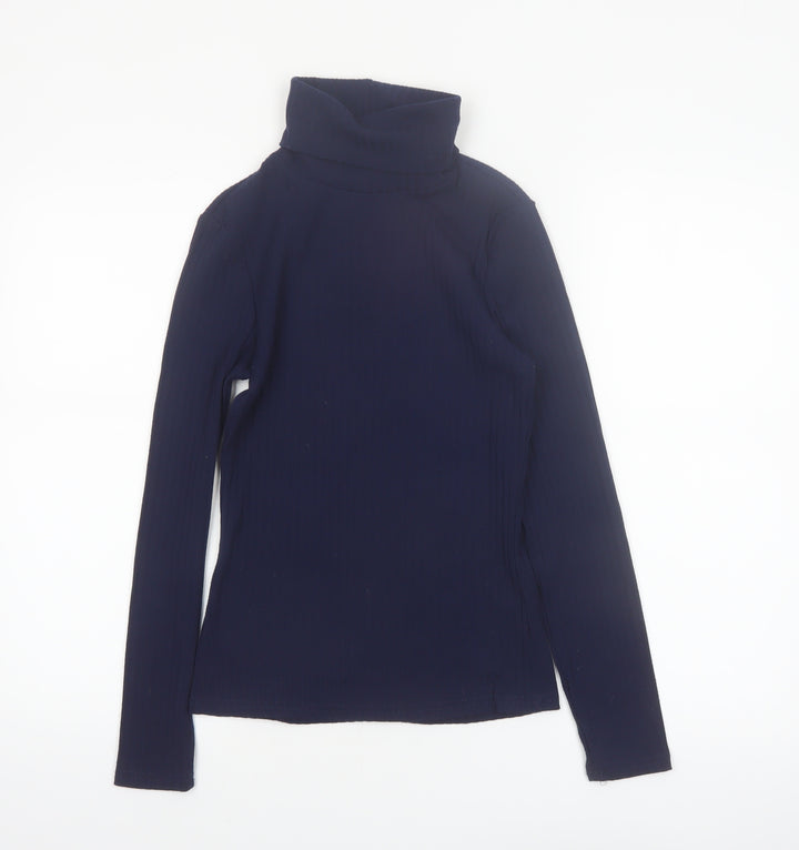 River Island Women's Blue Roll Neck Long Sleeve Slim Fit Top Size 8