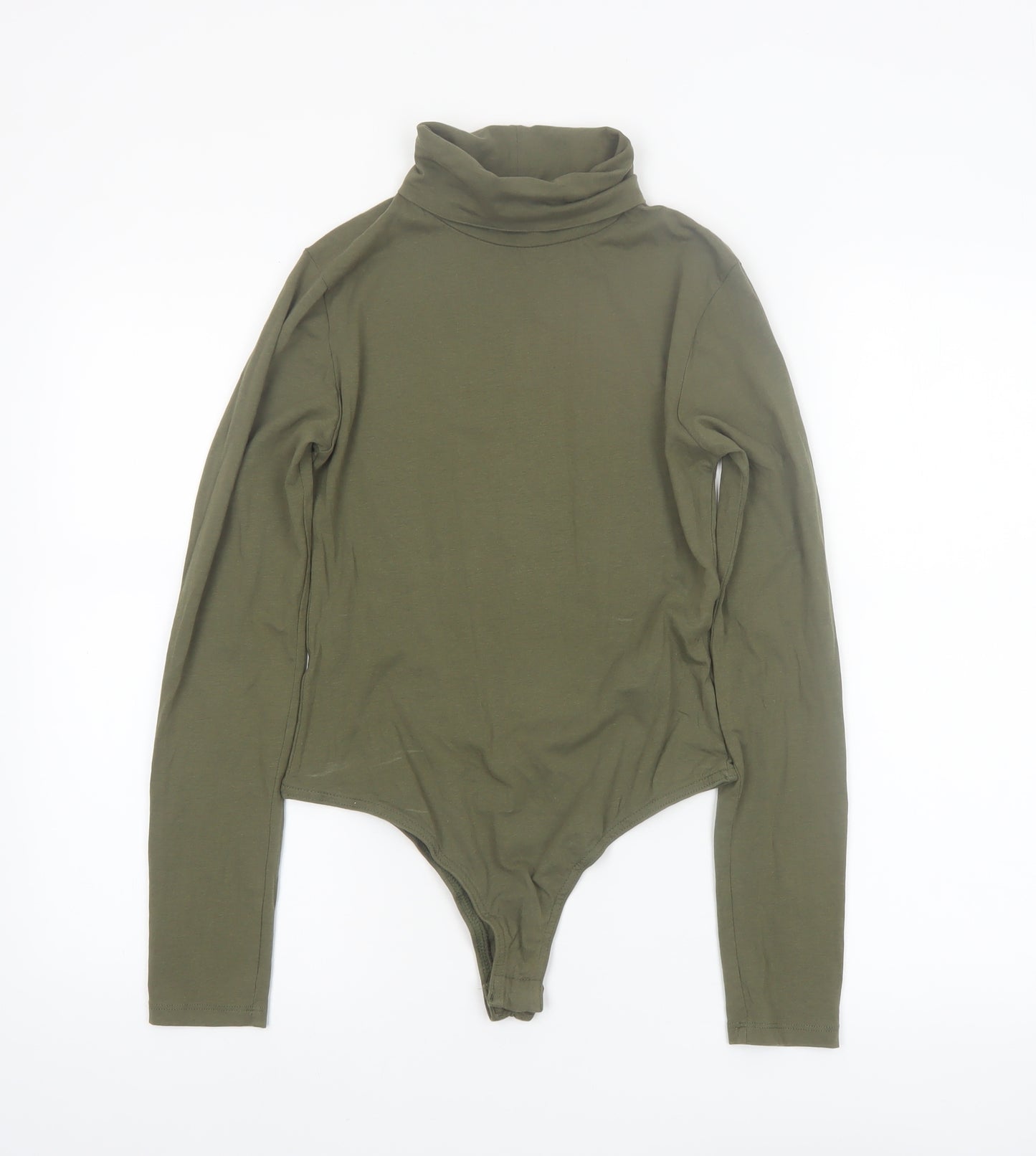 Boohoo Women Khaki Long Sleeve Bodysuit UK 10 Cotton Stretch