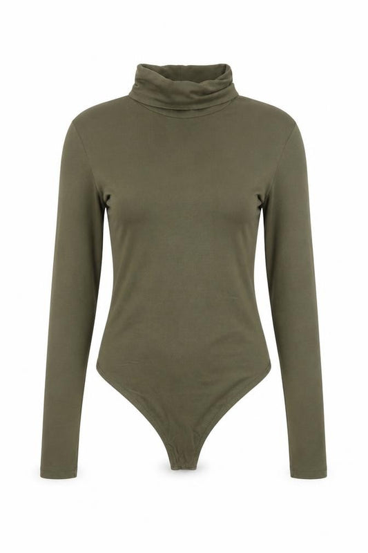 Boohoo Women Khaki Long Sleeve Bodysuit UK 10 Cotton Stretch