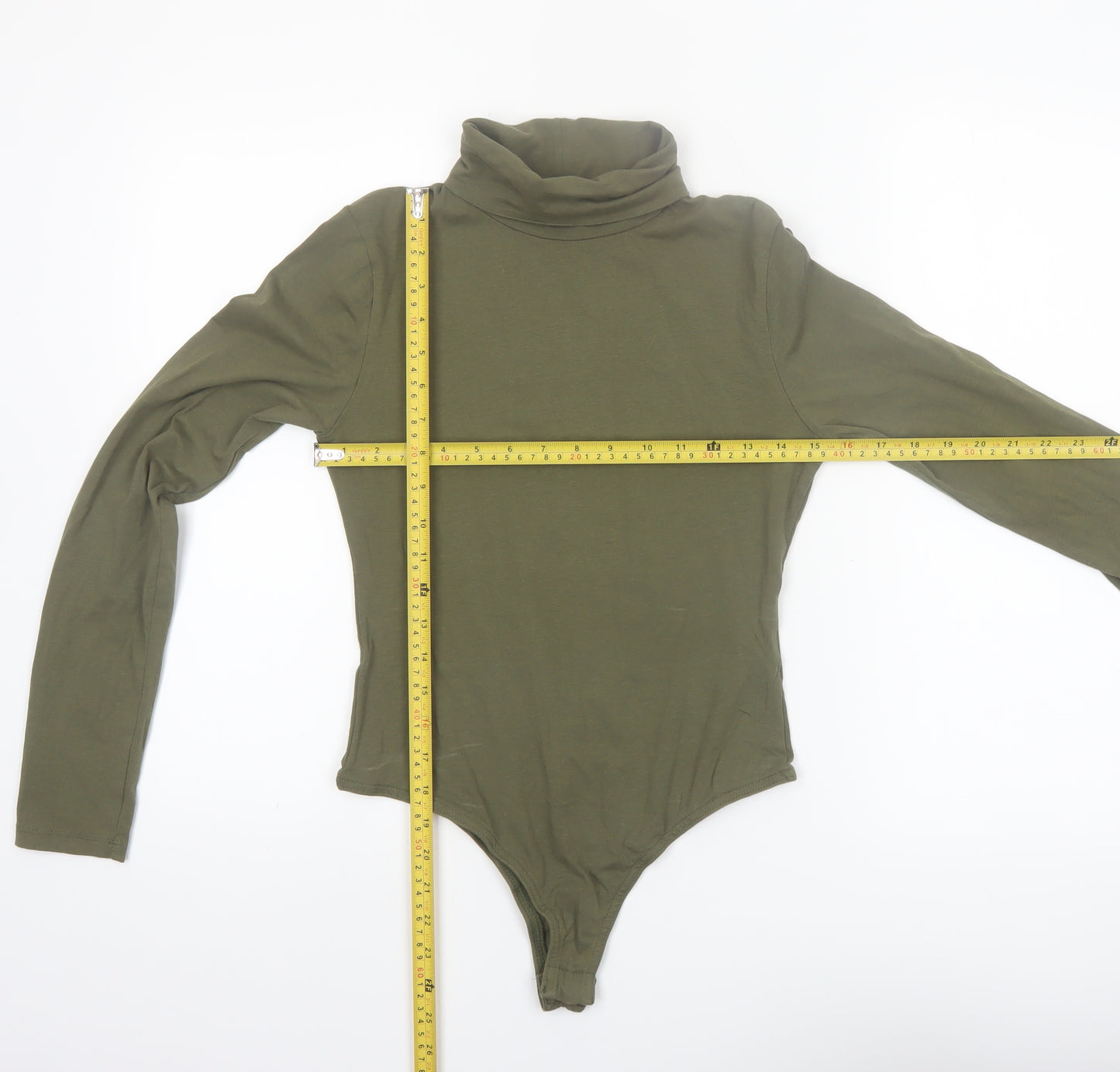 Boohoo Women Khaki Long Sleeve Bodysuit UK 10 Cotton Stretch