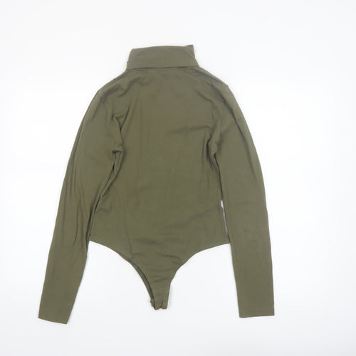 Boohoo Women Khaki Long Sleeve Bodysuit UK 10 Cotton Stretch
