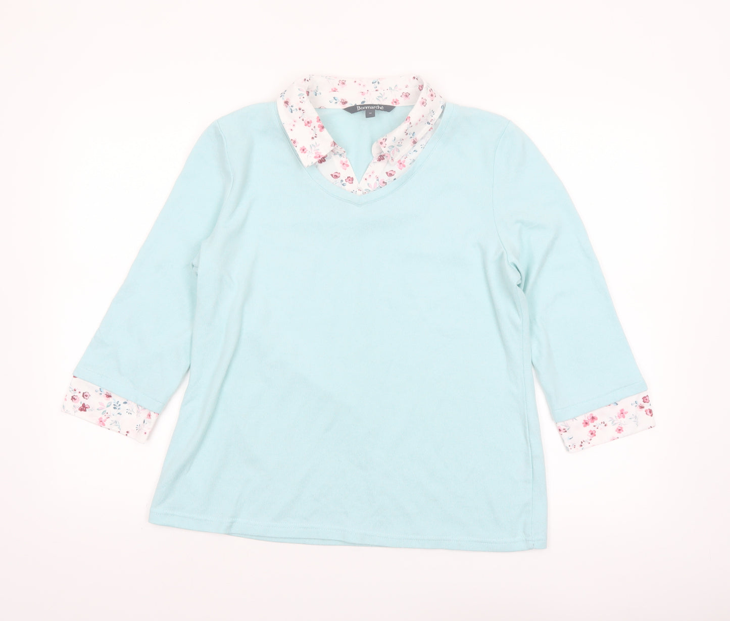 Bonmarché Women’s Blue 3/4 Sleeve V-Neck Blouse Size 14