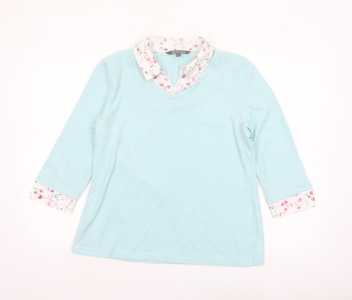 Bonmarché Women’s Blue 3/4 Sleeve V-Neck Blouse Size 14