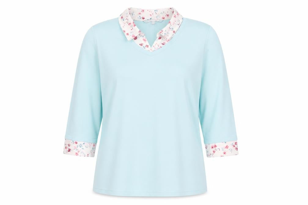 Bonmarché Women’s Blue 3/4 Sleeve V-Neck Blouse Size 14