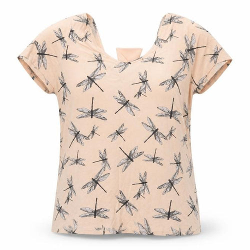 Next Women’s Beige Dragonfly Print Bow Back Viscose T-Shirt Size 16