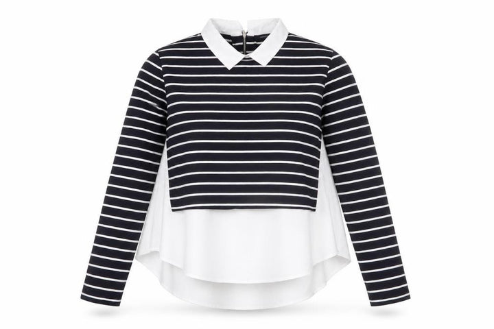 French Connection Women's Black Striped Collared Long Sleeve Blouse Size S