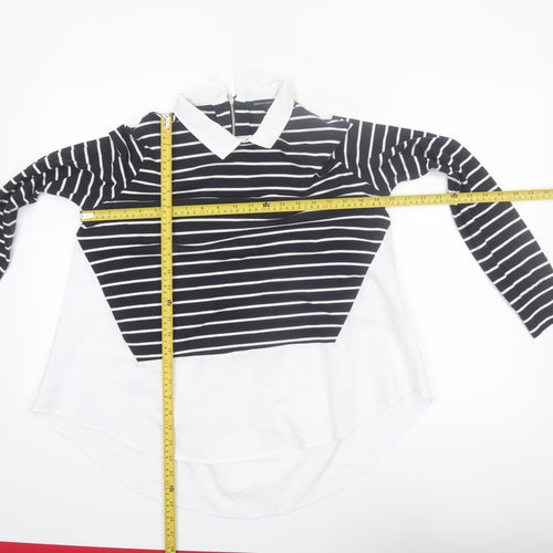 French Connection Women's Black Striped Collared Long Sleeve Blouse Size S