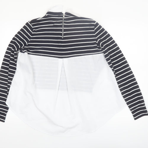 French Connection Women's Black Striped Collared Long Sleeve Blouse Size S
