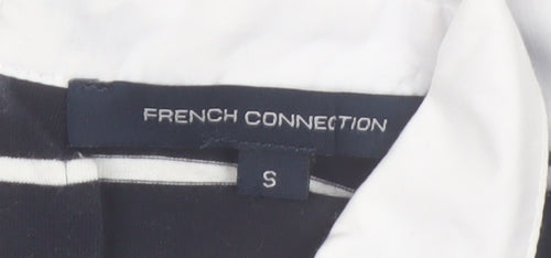 French Connection Women's Black Striped Collared Long Sleeve Blouse Size S