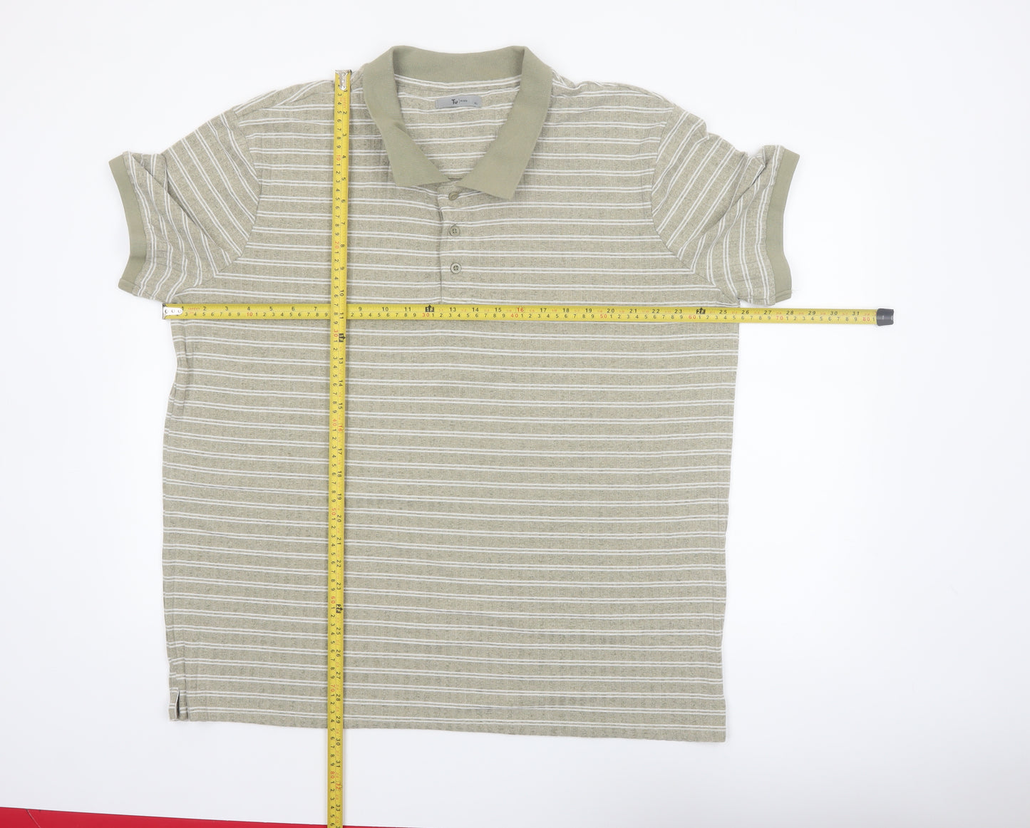 Tu Mens Beige Striped Polo Shirt XL Classic Fit