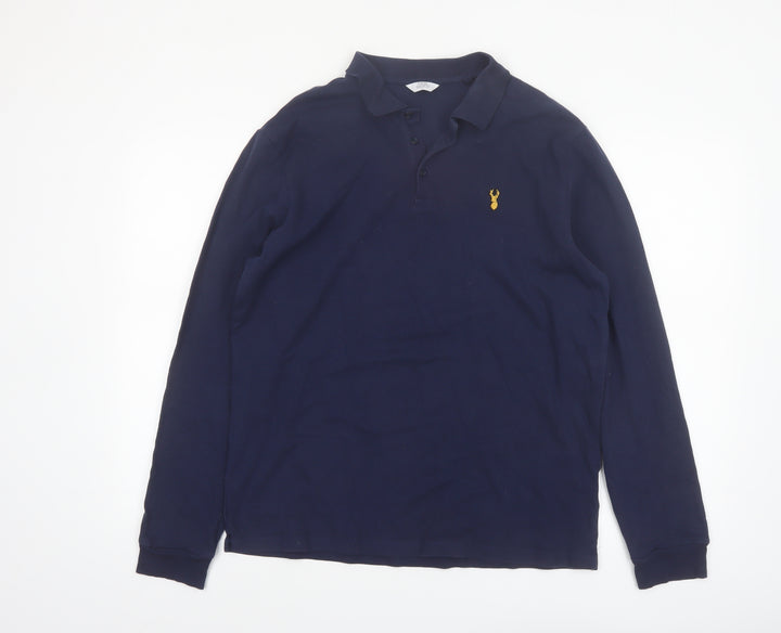 Next Men’s Blue Long Sleeve Stretch Polo Shirt Size L