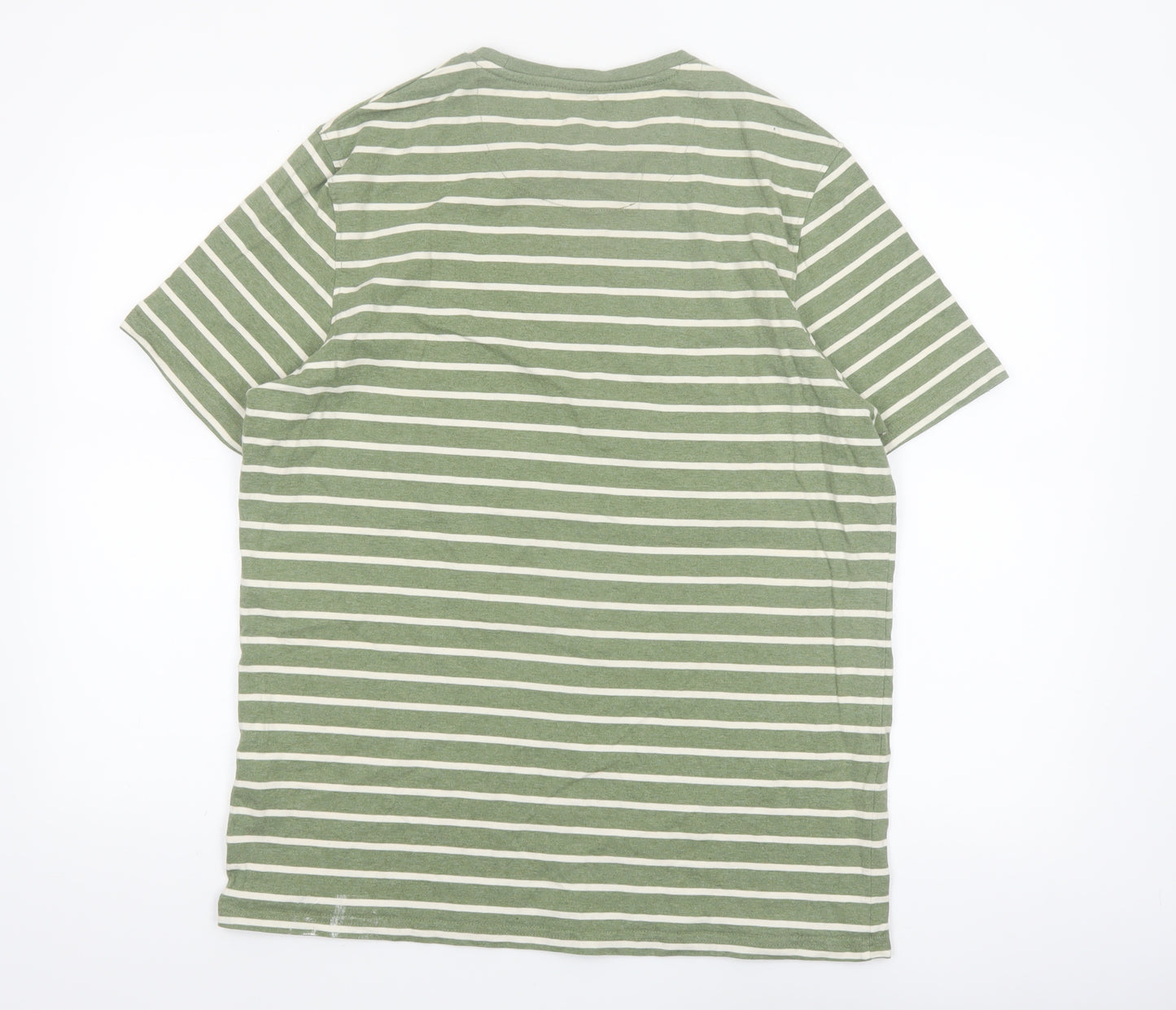 Folk Men’s Green White Striped Crew Neck Cotton T-Shirt Size L