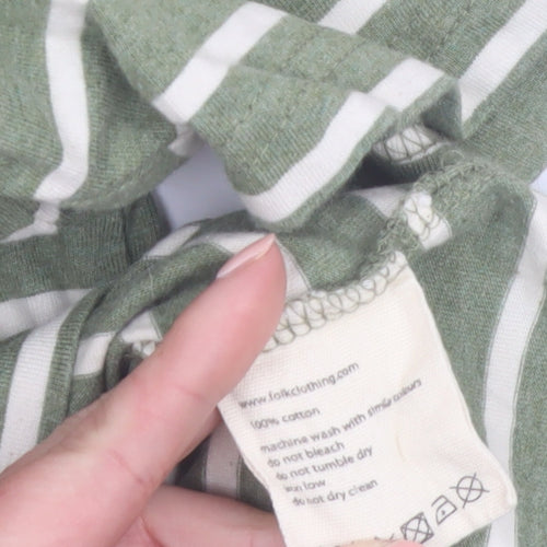 Folk Men’s Green White Striped Crew Neck Cotton T-Shirt Size L