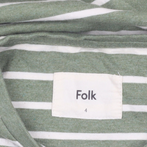 Folk Men’s Green White Striped Crew Neck Cotton T-Shirt Size L