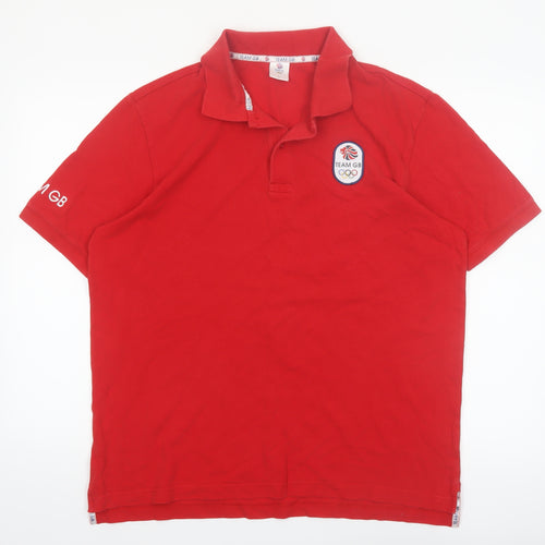 Team GB Men's Red Polo Shirt L Sport Collared Cotton Top