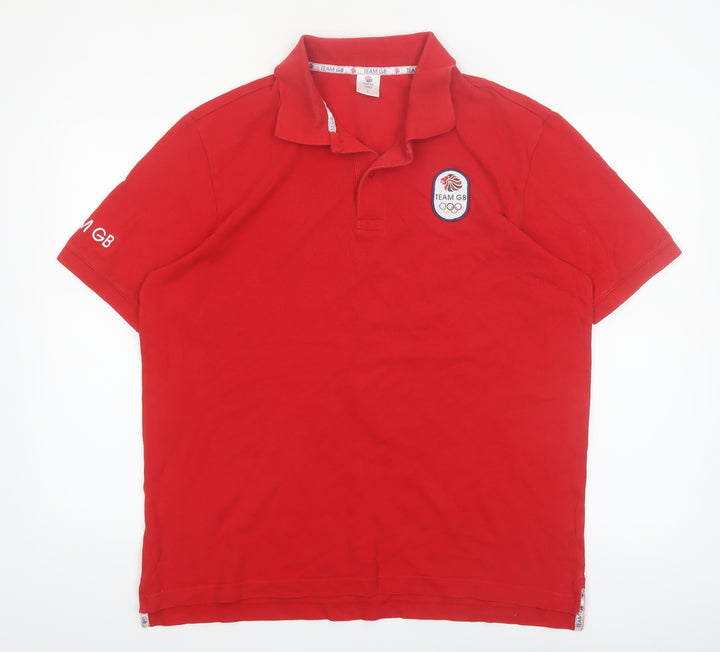 Team GB Men's Red Polo Shirt L Sport Collared Cotton Top