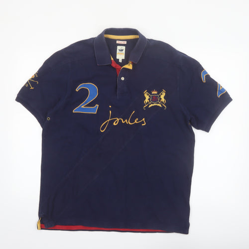Joules Men’s Blue Latin Polo Club Embroidered Cotton Polo Shirt L