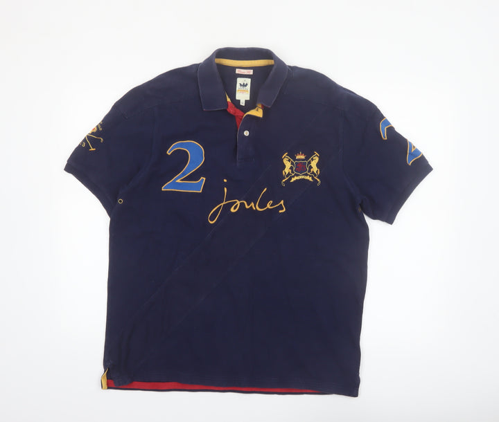 Joules Men’s Blue Latin Polo Club Embroidered Cotton Polo Shirt L