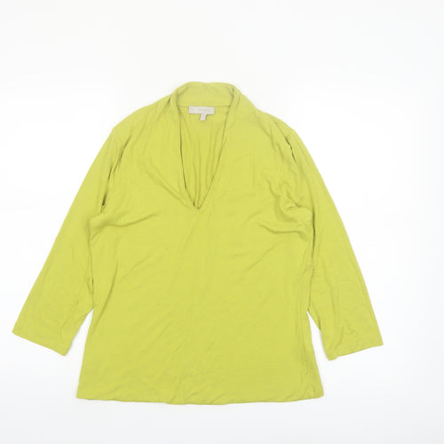 Hobbs Women's Green Viscose Tunic Blouse Size L V-Neck 3/4 Sleeve
