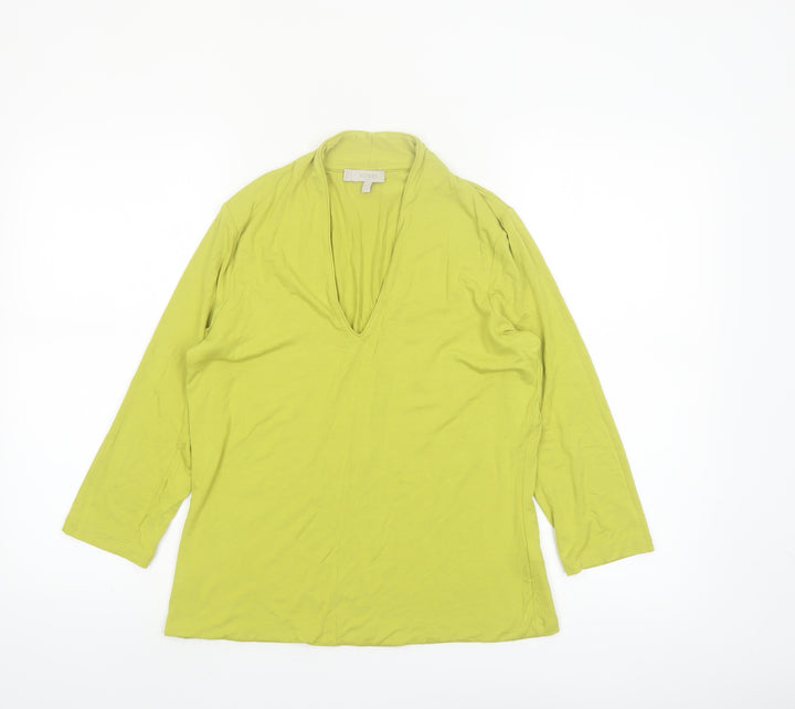 Hobbs Women's Green Viscose Tunic Blouse Size L V-Neck 3/4 Sleeve