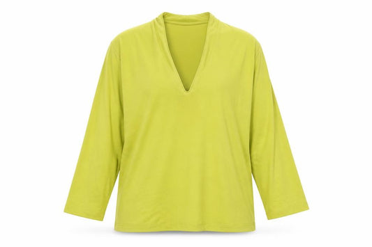 Front view of Hobbs Women's Green Viscose Tunic Blouse, size L, V-Neck 3/4 Sleeve