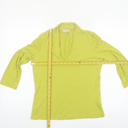 Hobbs Women's Green Viscose Tunic Blouse Size L V-Neck 3/4 Sleeve
