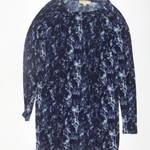 Michael Kors Women's Blue Abstract Long Sleeve Tunic Blouse Size S