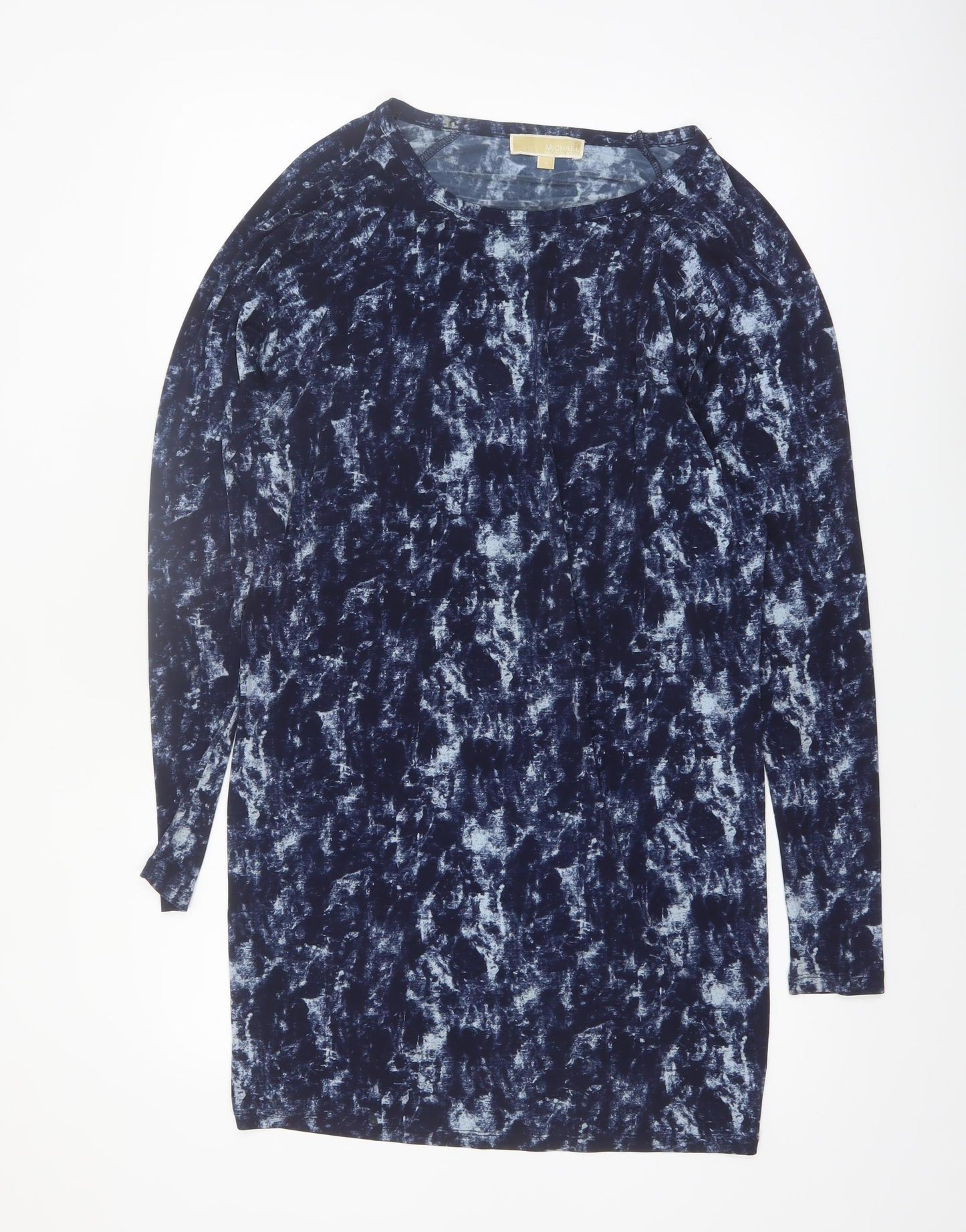 Michael Kors Women's Blue Abstract Long Sleeve Tunic Blouse Size S