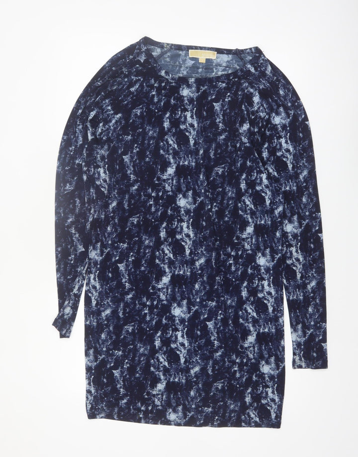 Michael Kors Women's Blue Abstract Long Sleeve Tunic Blouse Size S