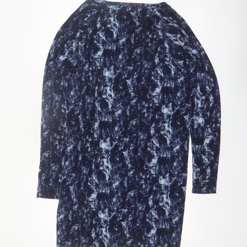 Michael Kors Women's Blue Abstract Long Sleeve Tunic Blouse Size S