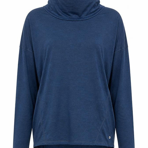 Apana Women Blue Long Sleeve High Neck Stretch Top Size M