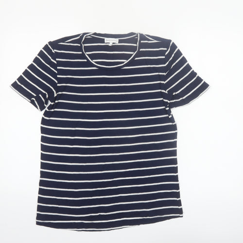 Warehouse Women Blue Striped Crew Neck Short Sleeve T-Shirt Size 10