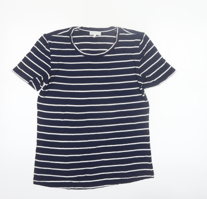 Warehouse Women Blue Striped Crew Neck Short Sleeve T-Shirt Size 10