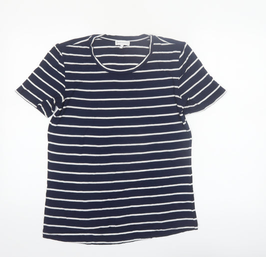 Warehouse Women Blue Striped Crew Neck Short Sleeve T-Shirt Size 10