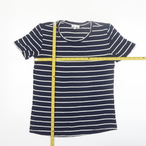 Warehouse Women Blue Striped Crew Neck Short Sleeve T-Shirt Size 10