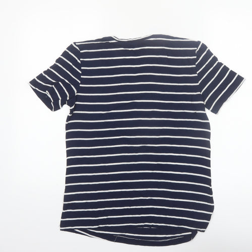 Warehouse Women Blue Striped Crew Neck Short Sleeve T-Shirt Size 10