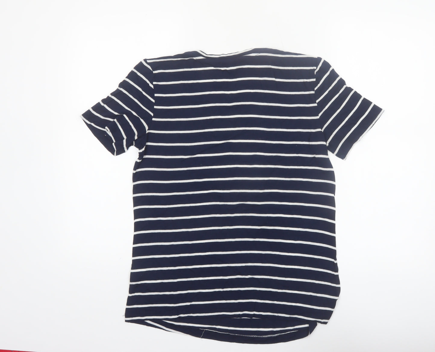Warehouse Women Blue Striped Crew Neck Short Sleeve T-Shirt Size 10